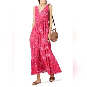 Figue Indira Maxi Dress S/M Cotton Pink Batik Vacation Resort Tropical old Money